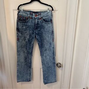 True Religion Ricky W Flap Super T Acid Wash Relaxed Straight Leg Jeans